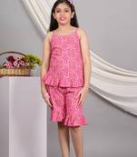 Yash gallery kids rayon floral printed night suit(pink)