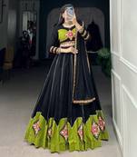 Pure Cotton Navratri Chaniya Choli, Fully Stitched(up to 42)Gamthi Work and Gotta Pati Lehenga ,Blouse And Dupatta