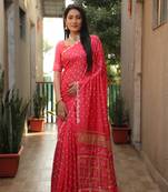 Women Light Peach Bandhej Silk And Bandhni Zari Weaving With Rich Pallu Saree With Blouse For Women
