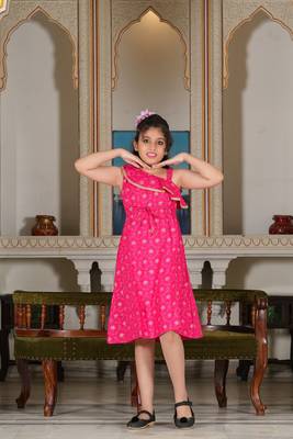  kids one shoulder starp floral printed dress (pink) 4