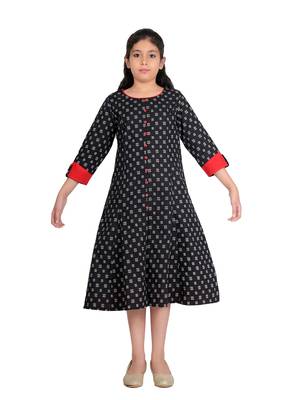  kids cotton geomatrical printed anarkali kurta (black) 1
