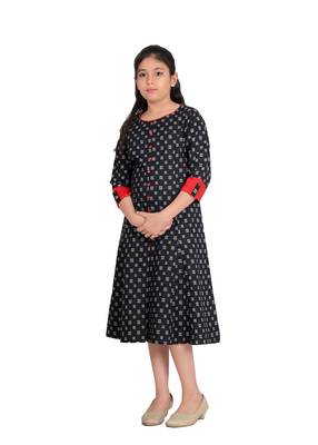  kids cotton geomatrical printed anarkali kurta (black) 2