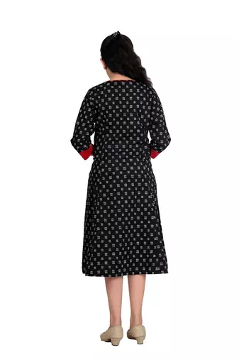  kids cotton geomatrical printed anarkali kurta (black)