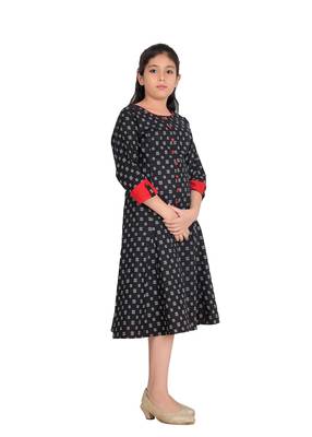  kids cotton geomatrical printed anarkali kurta (black) 4