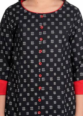  kids cotton geomatrical printed anarkali kurta (black) 5