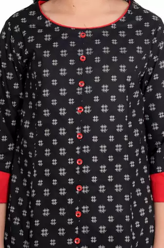  kids cotton geomatrical printed anarkali kurta (black)