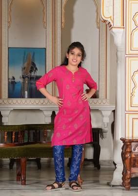  kids floral printed straight kurta (pink) 1
