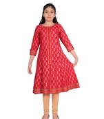 Yash gallery kids cotton gold print anarkali kurta (red)