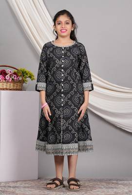  kids cotton bandhej print anarkali dress (black) 1