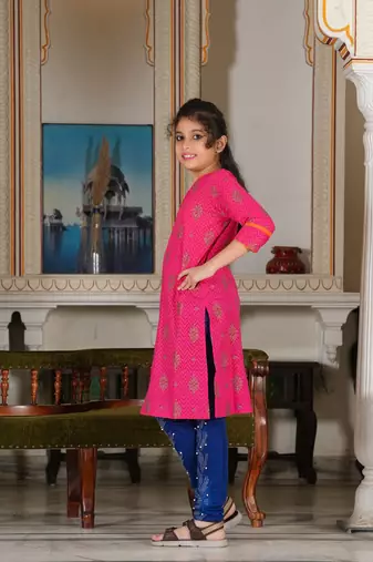  kids floral printed straight kurta (pink)