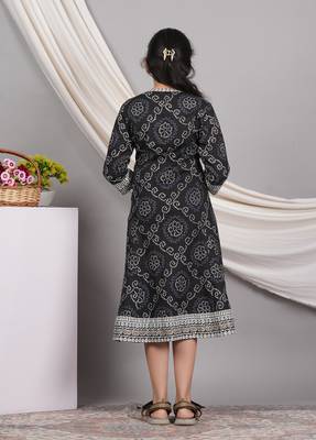  kids cotton bandhej print anarkali dress (black) 2