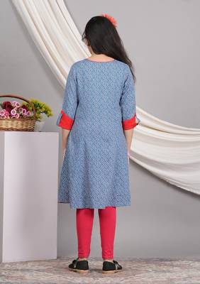  kids rayon geometric print a-line kurta (blue) 2