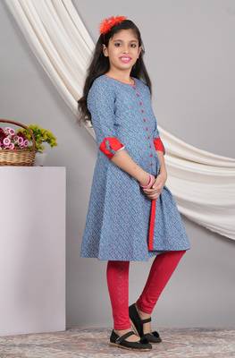  kids rayon geometric print a-line kurta (blue) 3