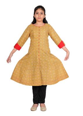  kids cotton floral printed anarkali kurta (yellow) 1