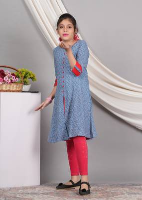  kids rayon geometric print a-line kurta (blue) 4