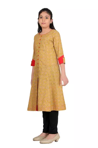  kids cotton floral printed anarkali kurta (yellow)
