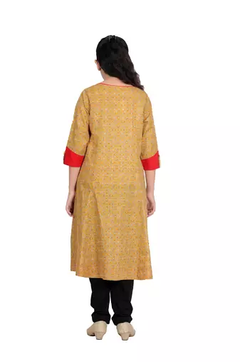  kids cotton floral printed anarkali kurta (yellow)
