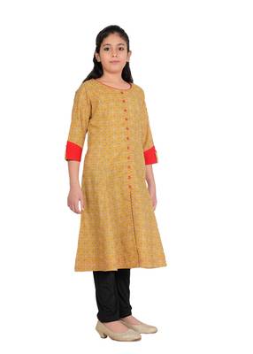  kids cotton floral printed anarkali kurta (yellow) 4