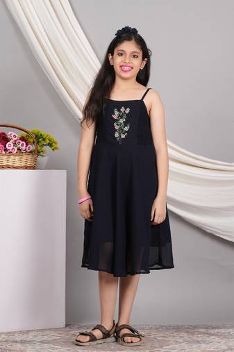 Yash gallery kids smoking embroidered georgette dress (blue)