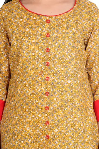  kids cotton floral printed anarkali kurta (yellow)