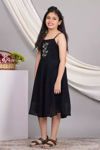  kids smoking embroidered georgette dress (blue)