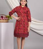 Yash gallery kids cotton floral printed anarkali dress (maroon)