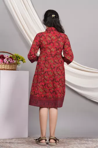  kids cotton floral printed anarkali dress (maroon)