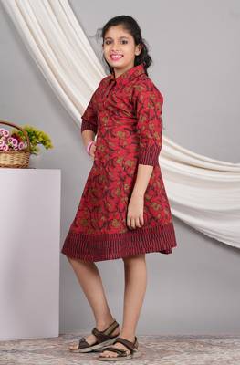  kids cotton floral printed anarkali dress (maroon) 3