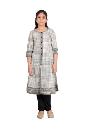 Yash gallery kids cotton slub geomatrical printed rayon anarkali kurta (off white) 1