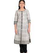Yash gallery kids cotton slub geomatrical printed rayon anarkali kurta (off white)