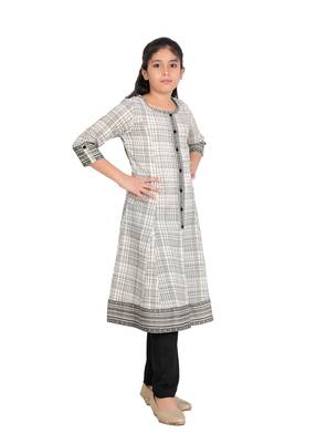Yash gallery kids cotton slub geomatrical printed rayon anarkali kurta (off white) 3