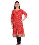 Yash gallery kids cotton bandhej print anarkali kurta (red)