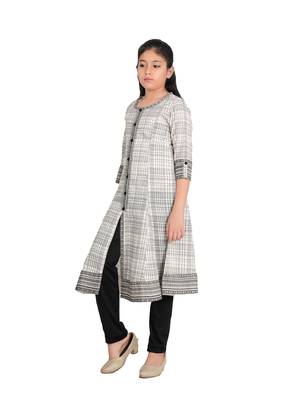 Yash gallery kids cotton slub geomatrical printed rayon anarkali kurta (off white) 4