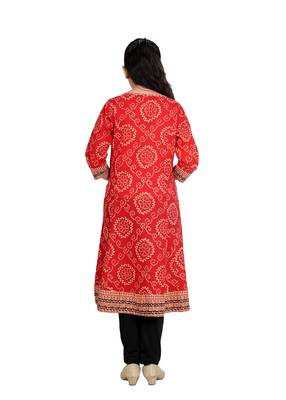  kids cotton bandhej print anarkali kurta (red) 2