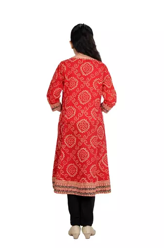  kids cotton bandhej print anarkali kurta (red)