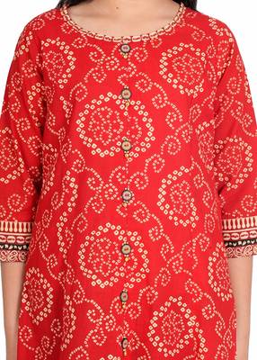  kids cotton bandhej print anarkali kurta (red) 5