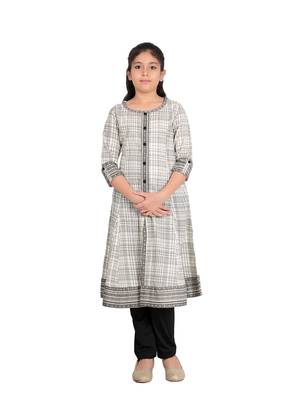 Yash gallery kids cotton slub geomatrical printed rayon anarkali kurta (off white) 5