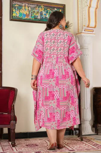  women's geomatrical printed maternity wear kaftan (pink)