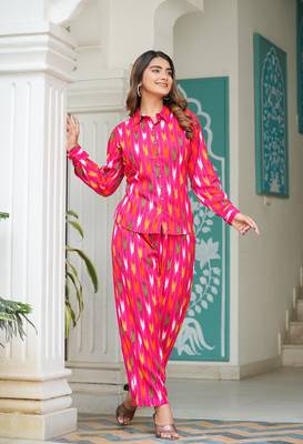  women's ikat printed co-ord set (pink) 2
