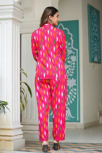  women's ikat printed co-ord set (pink)