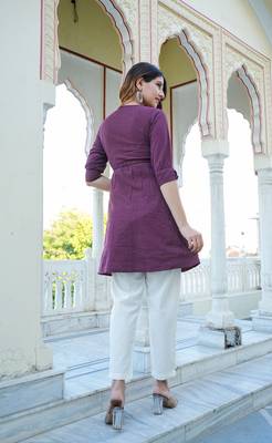  women's kantha cotton stripes printed regular tunic (wine) 2
