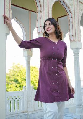  women's kantha cotton stripes printed regular tunic (wine) 3