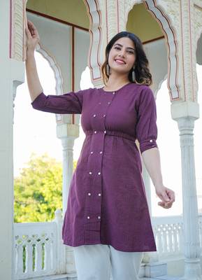  women's kantha cotton stripes printed regular tunic (wine) 4