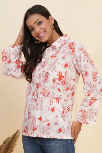  women's floral printed summer coat(white)