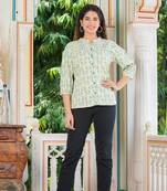 Yash gallery women's floral printed regular pintucks shirt (green)