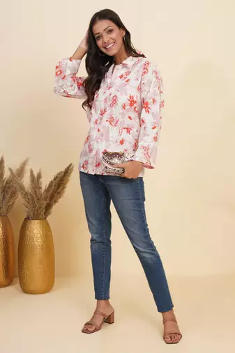  women's floral printed summer coat(white)