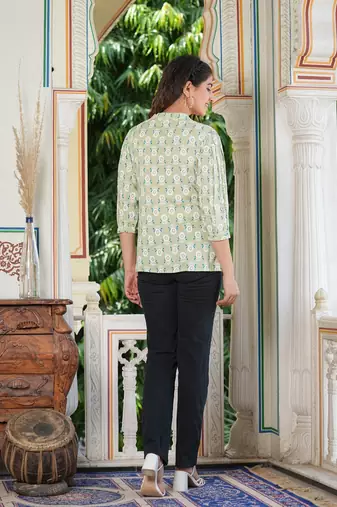  women's floral printed regular pintucks shirt (green)