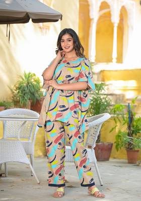  women's brush print kaftan night suit(multi) 1