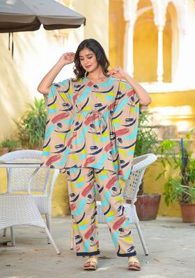  women's brush print kaftan night suit(multi) 2