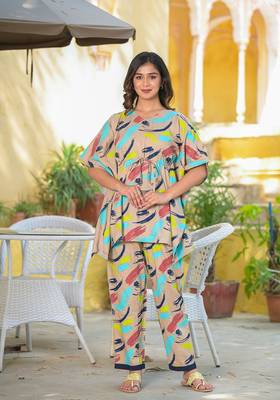  women's brush print kaftan night suit(multi) 5